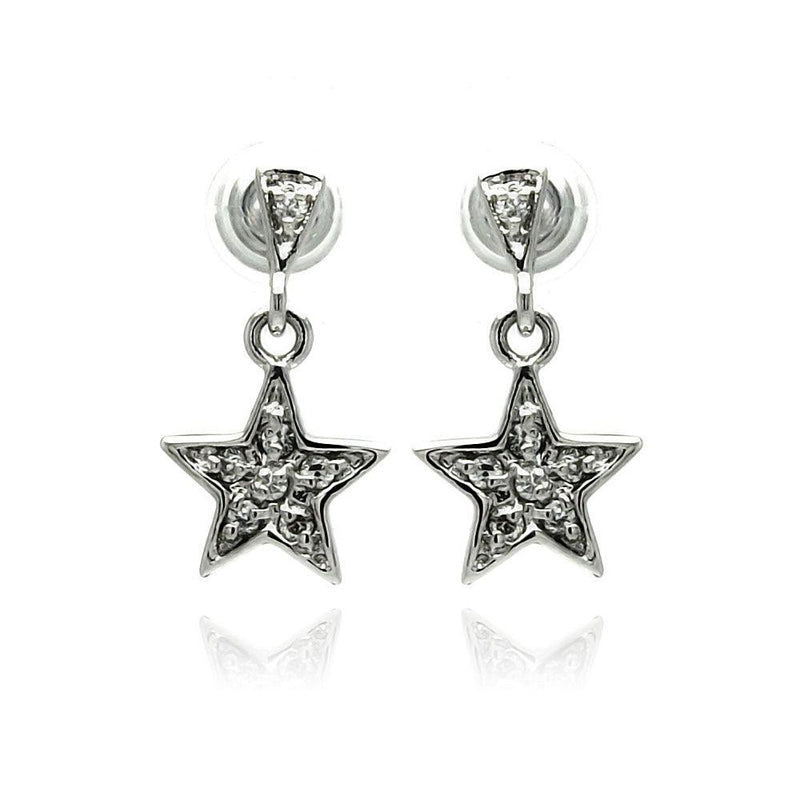 Silver 925 Rhodium Plated Star CZ Inlay Dangling Stud Earrings - BGE00236 | Silver Palace Inc.