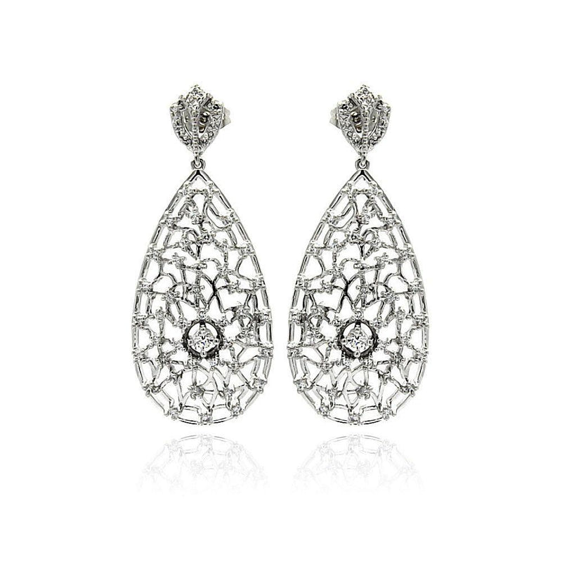 Silver 925 Rhodium Plated Teardrop CZ Dangling Stud Earrings - BGE00255 | Silver Palace Inc.