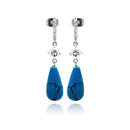 Silver 925 Rhodium Plated Micro Pave CZ Teardrop Turquoise Dangling Stud Earrings - BGE00258 | Silver Palace Inc.