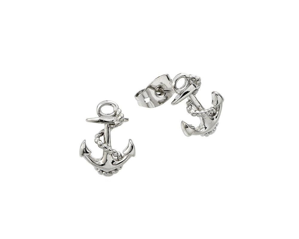 Silver 925 Rhodium Anchor Stud Earrings BGE00376 Silver Palace Inc.
