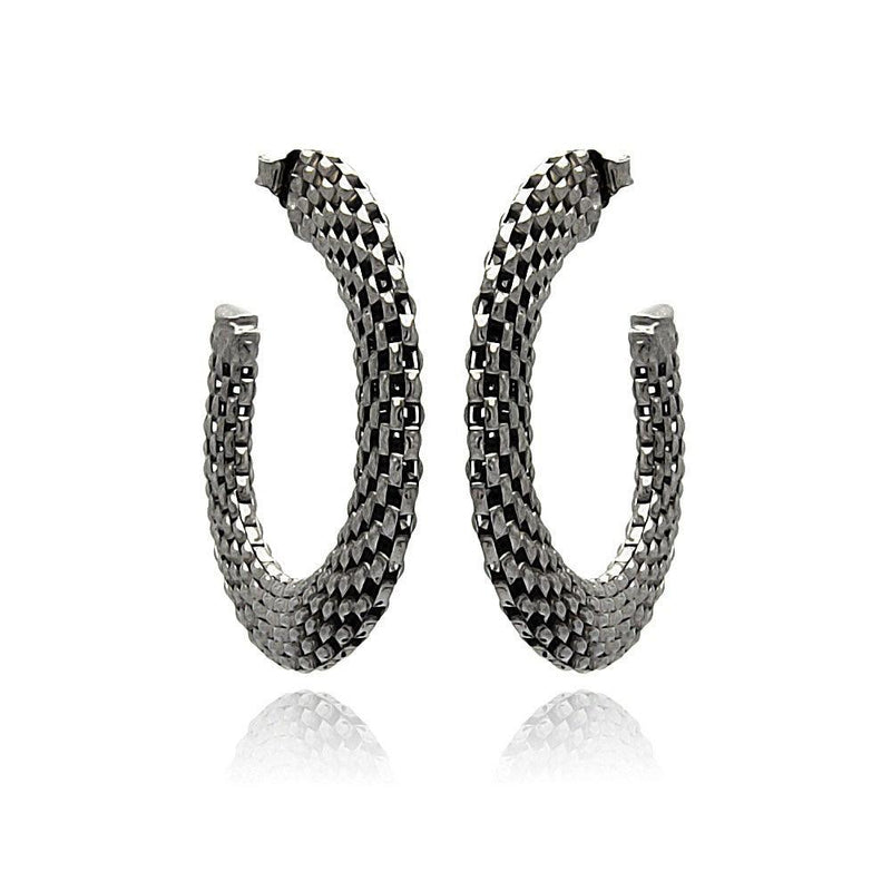 Closeout-Silver 925 Two Toned Rhodium Plated Crescent Box Link Italian Stud Earrings - ITE00019BLK | Silver Palace Inc.