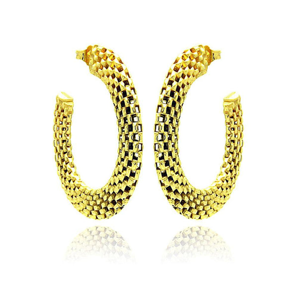 Closeout-Silver 925 Two Toned Gold and Black Rhodium Plated Crescent Box Link Italian Stud Earrings - ITE00019GP | Silver Palace Inc.