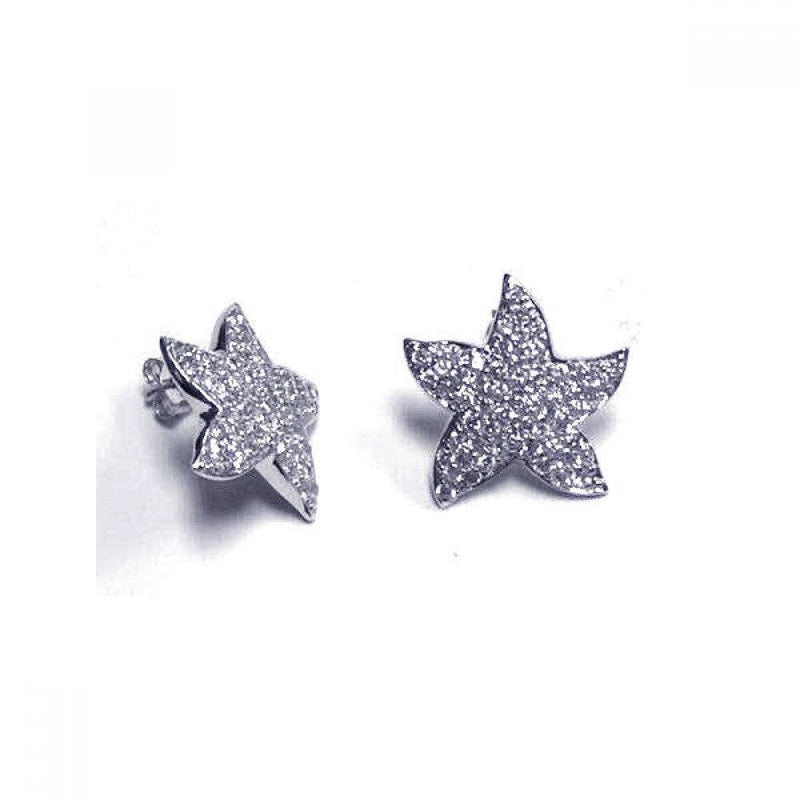 Silver 925 Rhodium Plated CZ Starfish Stud Earrings - STE00026 | Silver Palace Inc.