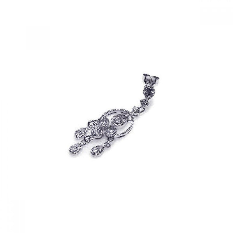 Closeout-Silver 925 Rhodium Plated CZ Three stranded Dangling Earrings - STE00030 | Silver Palace Inc.