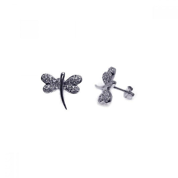 Silver 925 Rhodium Plated CZ Dragonfly Stud Earrings - STE00049 | Silver Palace Inc.