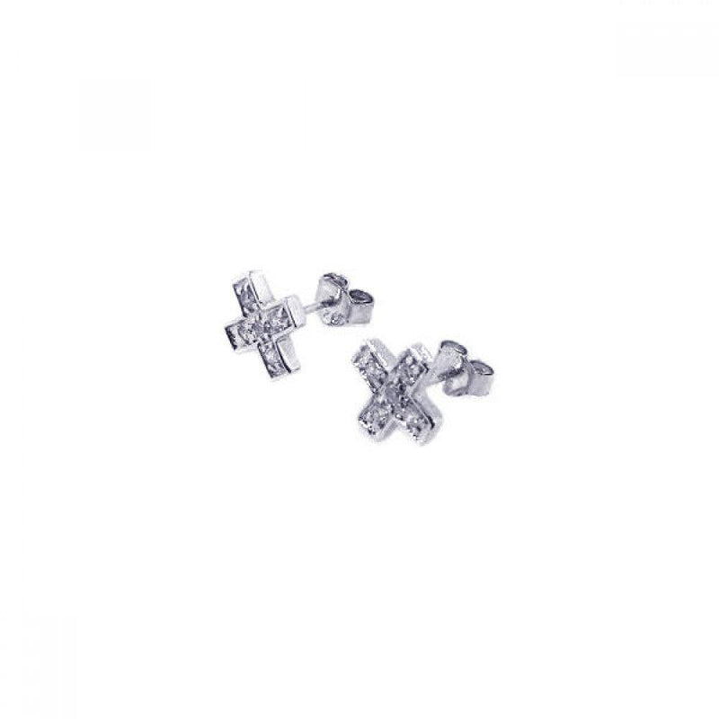 Silver 925 Rhodium Plated CZ Cross Stud Earrings - STE00050 | Silver Palace Inc.