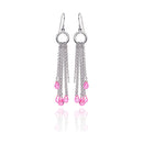 Closeout-Silver 925 Rhodium Plated Pink Tear Drop CZ Multi Wire Dangling Hook Earrings - STE00072 | Silver Palace Inc.