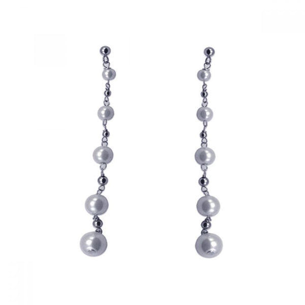 Closeout-Silver 925 Rhodium Plated Five Graduated Pearl Dangling Earring - STE00079 | Silver Palace Inc.