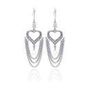 Closeout-Silver 925 Rhodium Plated Heart Shape Chandelier CZ Wire Dangling Hook Earrings - STE00096 | Silver Palace Inc.