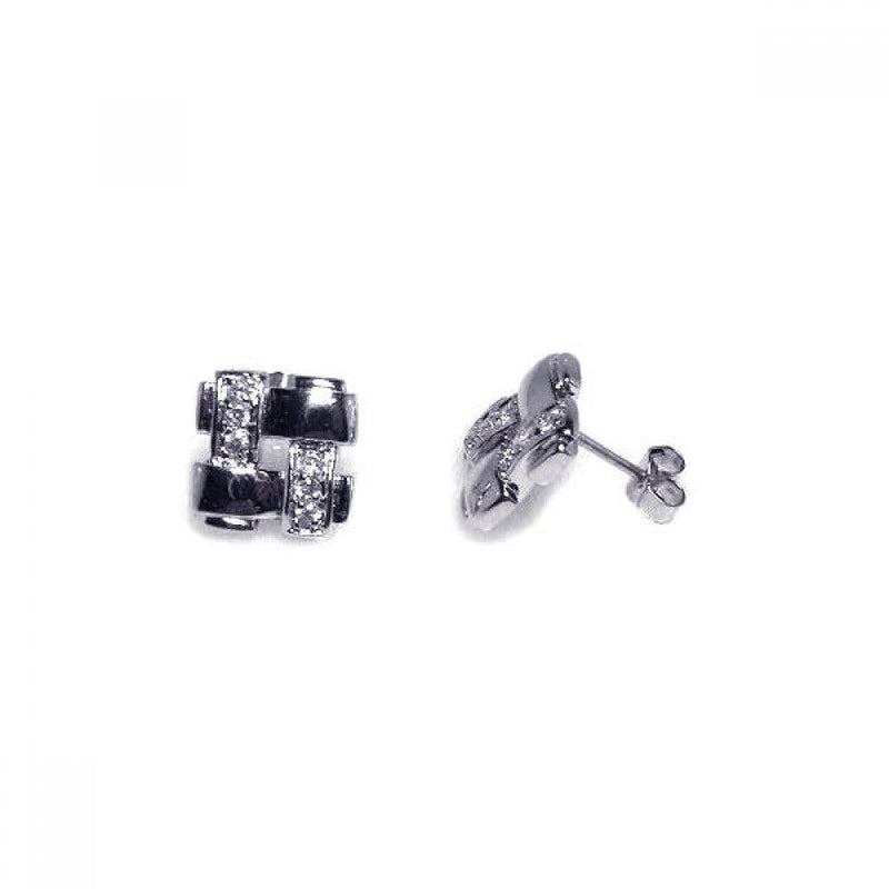 Closeout-Silver 925 Rhodium Plated Weaved Square CZ Stud Earrings - STE00149 | Silver Palace Inc.