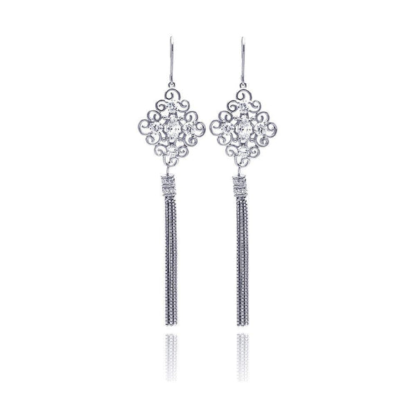 Closeout-Silver 925 Rhodium Plated Chandelier CZ Multi Strand Dangling Earrings - STE00180 | Silver Palace Inc.