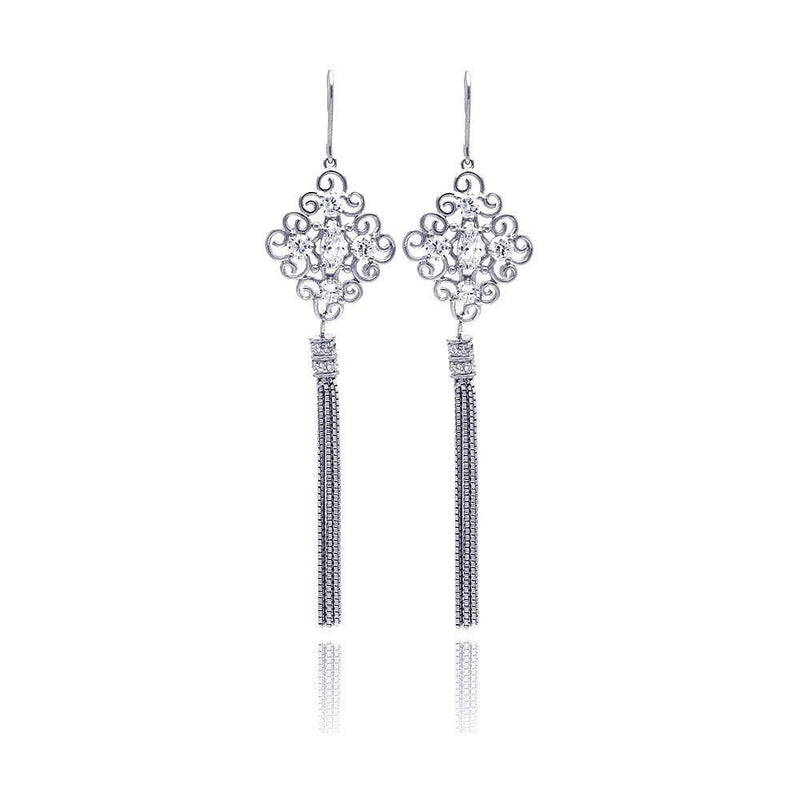 Closeout-Silver 925 Rhodium Plated Chandelier CZ Multi Strand Dangling Earrings - STE00180 | Silver Palace Inc.
