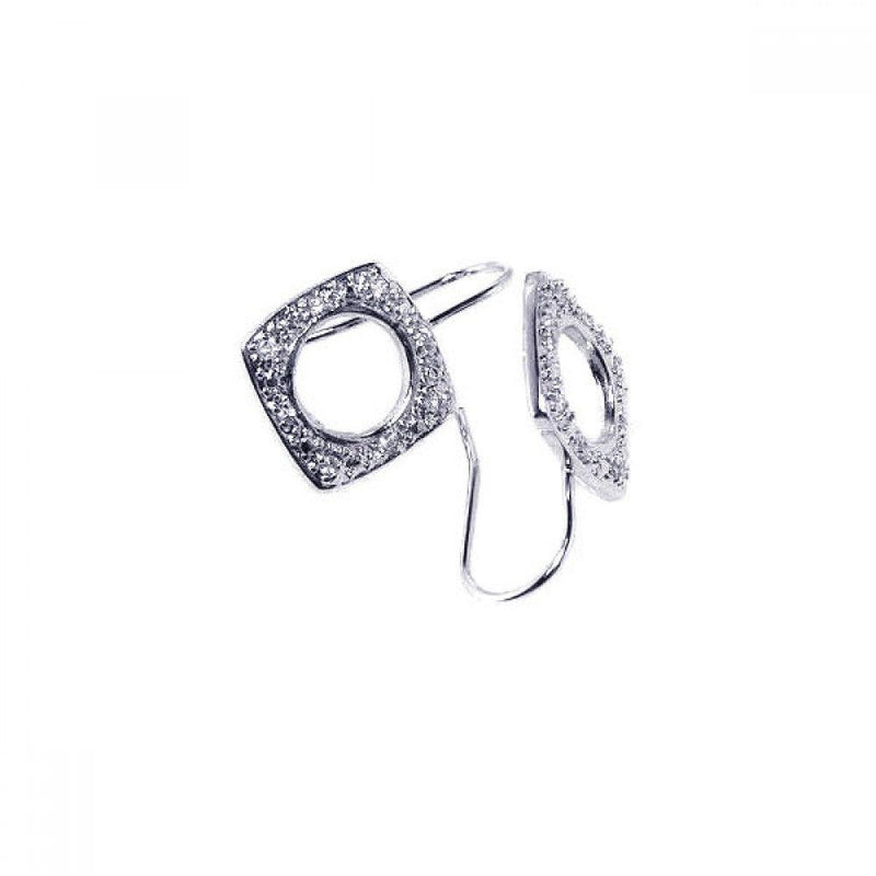 Closeout-Silver 925 Rhodium Plated Square Circle Cut CZ Hook Earrings - STE00208RH | Silver Palace Inc.