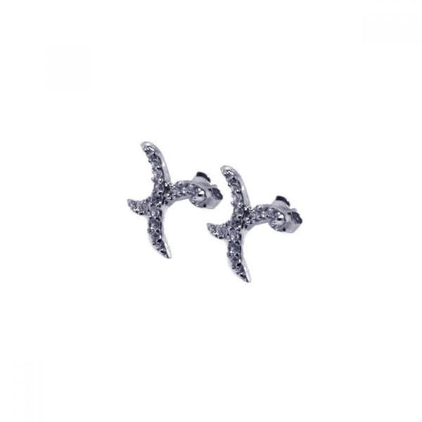 Silver 925 Rhodium Plated Curvy X CZ Stud Earrings - STE00241 | Silver Palace Inc.