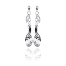 Closeout-Silver 925 Rhodium Plated Black and Clear Marquise CZ Flat Filigree Wire Dangling Stud Earrings - STE00290 | Silver Palace Inc.