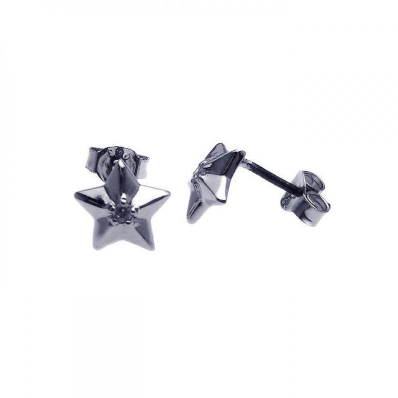 Silver 925 Rhodium Plated Round CZ Start Post Earrings - STE00398 | Silver Palace Inc.