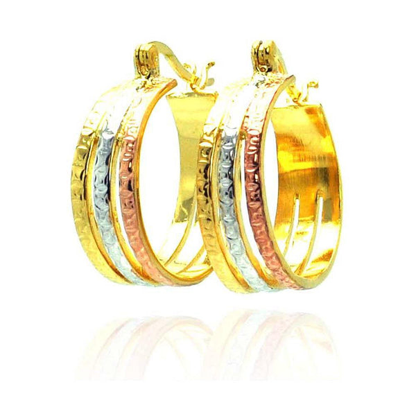 Silver 925 Gold and Silver and Bronze Rhodium Plated CZ Hook Earrings - STE00445 | Silver Palace Inc.