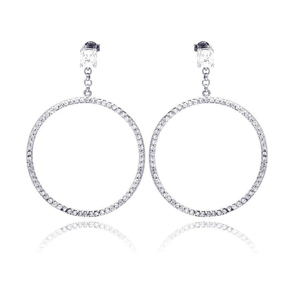 Closeout-Silver 925 Rhodium Plated Round CZ Dangling Earrings - STE00510 | Silver Palace Inc.