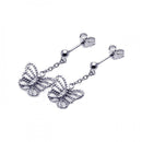 Silver 925 Rhodium Plated Butterfly CZ Dangling Wire Post Earrings - STE00527 | Silver Palace Inc.