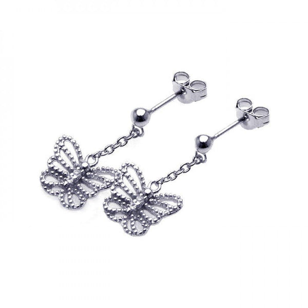 Silver 925 Rhodium Plated Butterfly CZ Dangling Wire Post Earrings - STE00527 | Silver Palace Inc.