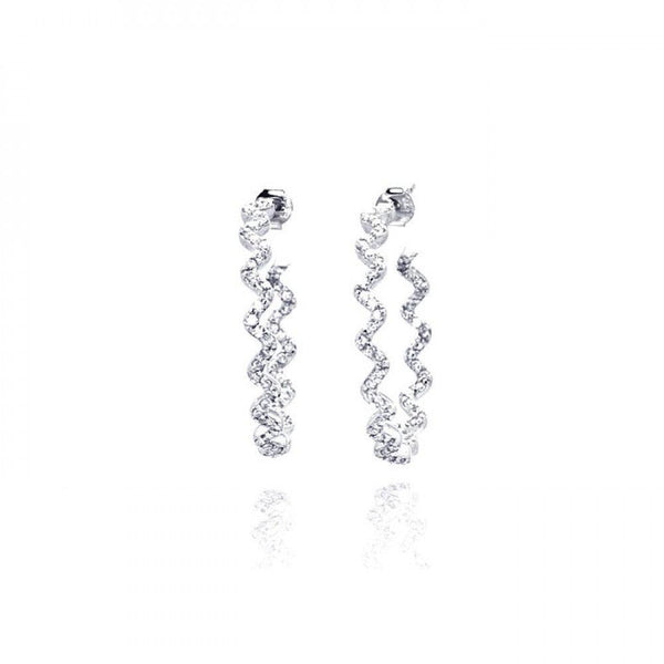 Silver 925 Rhodium Plated Zigzag CZ Hoop Earrings - STE00533 | Silver Palace Inc.