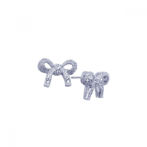 Silver 925 Rhodium Plated Bowtie CZ Stud Earrings - STE00608 | Silver Palace Inc.