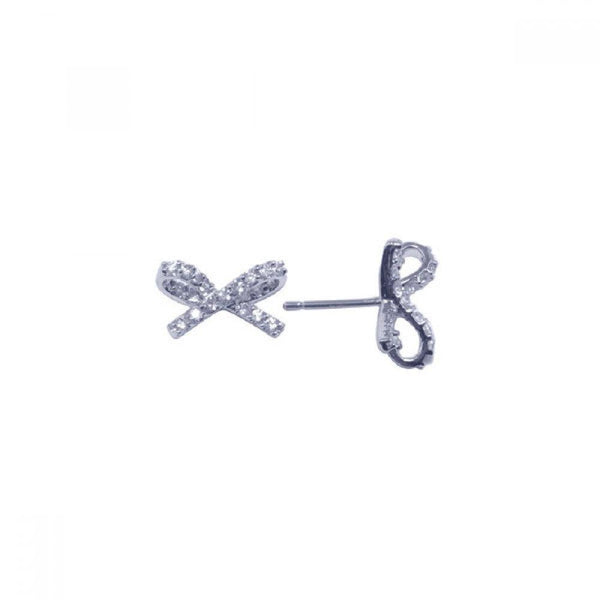 Silver 925 Rhodium Plated Bowtie CZ Stud Earrings - STE00609 | Silver Palace Inc.