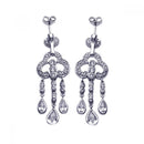 Closeout-Silver 925 Rhodium Plated Round Teardrop CZ Clover Jellyfish Dangling Post Earrings - STE00652 | Silver Palace Inc.
