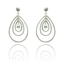 Silver 925 Rhodium Plated Round Teardrop CZ Dangling Stud Earrings - STE00653 | Silver Palace Inc.