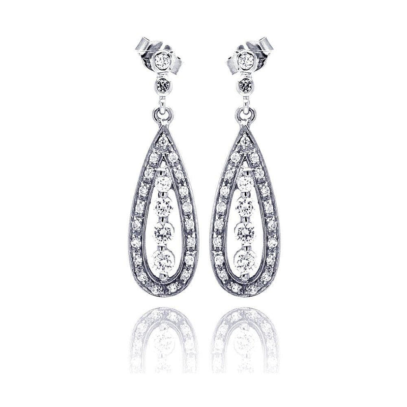 Silver 925 Rhodium Plated Teardrop Marquis CZ Dangling Earrings - STE00660 | Silver Palace Inc.