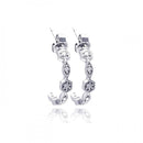 Silver 925 Rhodium Plated Round Marquis Clear CZ Semi Hoop Earrings - STE00754 | Silver Palace Inc.