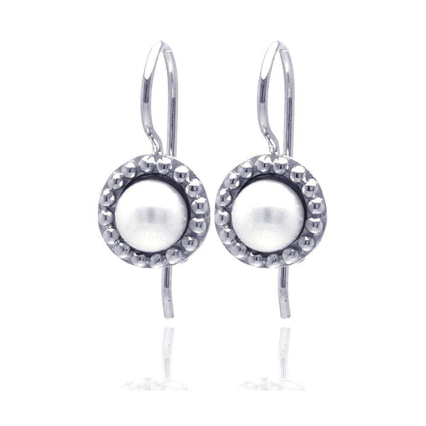 Silver 925 Rhodium Plated Round CZ Fresh Water Pearl Hook Earrings - STE00756 | Silver Palace Inc.