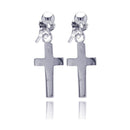 Silver 925 Rhodium Plated Cross Dangling Stud Earrings - STE00760 | Silver Palace Inc.