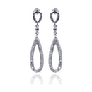 Silver 925 Rhodium Plated Open Teardrop Clear CZ Dangling Stud Earrings - STE00869