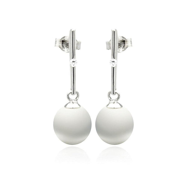 Silver 925 Rhodium Plated Fresh Water Pearl Dangling Stud Earrings - STE00881 | Silver Palace Inc.