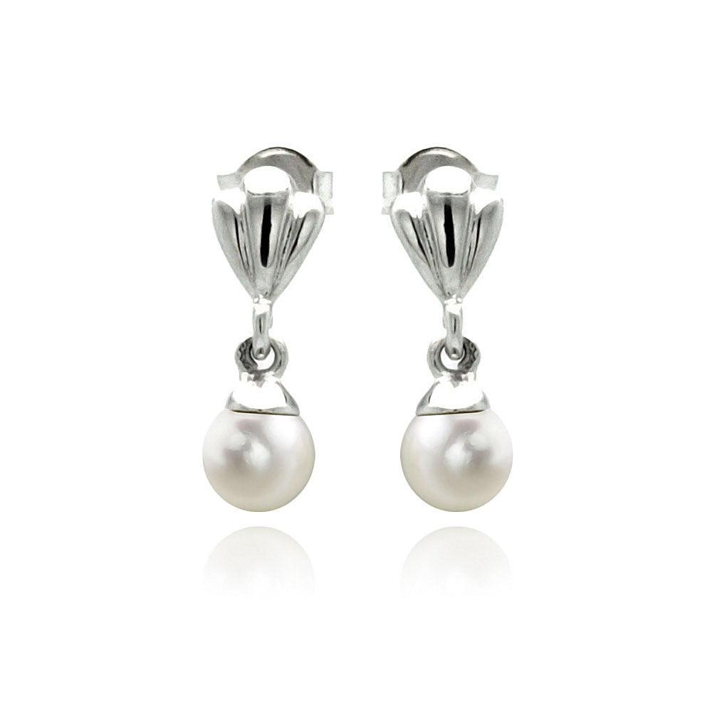 Silver 925 Rhodium Plated Synthetic Pearl Dangling Stud Earrings - STE00888 | Silver Palace Inc.