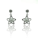 Silver 925 Rhodium Plated Open Start Dangling Synthetic Pearl Stud Earrings - STE00908 | Silver Palace Inc.
