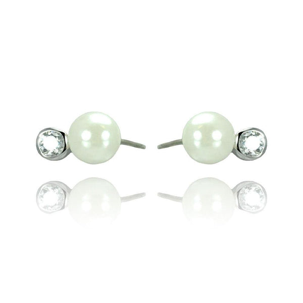 Silver 925 Rhodium Plated Pearl Stud Earrings - STE00909 | Silver Palace Inc.
