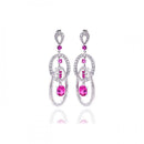Closeout-Silver 925 Rhodium Plated Pink Multiple Circle Oval Baguette Round CZ Chandelier Dangling Stud Earrings - STE00937 | Silver Palace Inc.