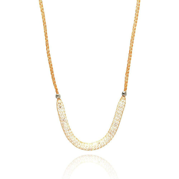 Closeout-Silver 925 Rose Gold Plated Mesh Necklace Filled with CZ - ITN00024RGP | Silver Palace Inc.