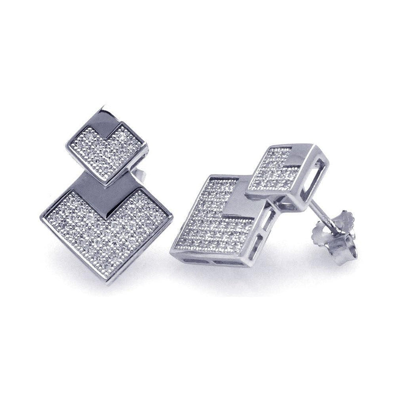 Silver 925 Rhodium Plated Micro Pave Clear Graduate Square CZ Stud Earrings - ACE00036 | Silver Palace Inc.