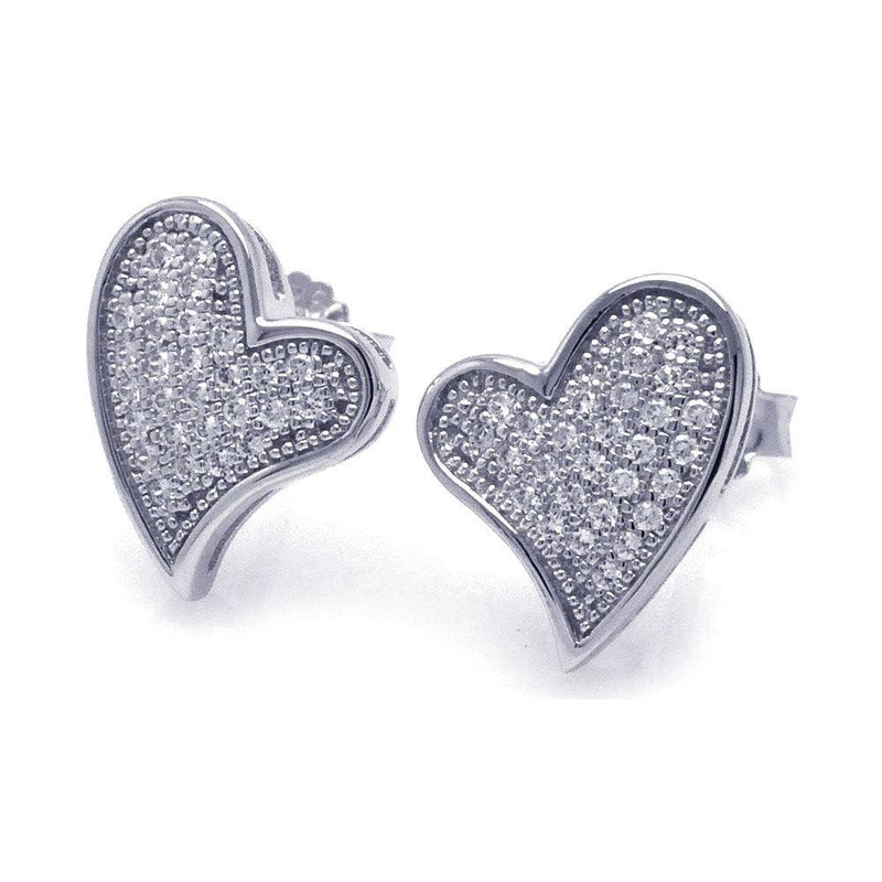 Silver 925 Rhodium Plated Micro Pave Clear Curvy Heart CZ Stud Earrings - ACE00040 | Silver Palace Inc.