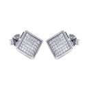 Silver 925 Rhodium Plated Micro Pave Clear Square CZ Stud Earrings - ACE00041 | Silver Palace Inc.