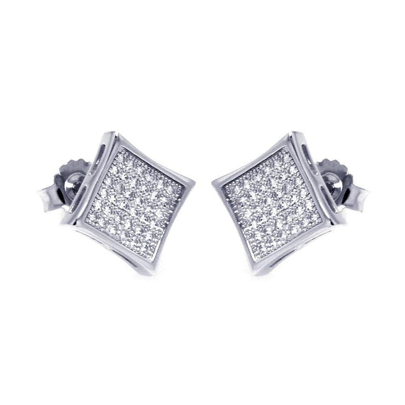 Silver 925 Rhodium Plated Micro Pave Clear Square CZ Stud Earrings - ACE00043 | Silver Palace Inc.