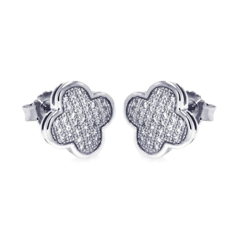 Silver 925 Rhodium Plated Micro Pave Clear Clove CZ Stud Earrings - ACE00044 | Silver Palace Inc.