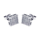 Silver 925 Rhodium Plated Micro Pave Clear Square CZ Stud Earrings - ACE00045 | Silver Palace Inc.