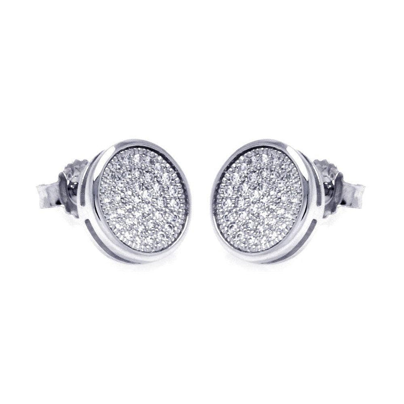 Silver 925 Rhodium Plated Micro Pave Clear Circle CZ Stud Earrings - ACE00047 | Silver Palace Inc.