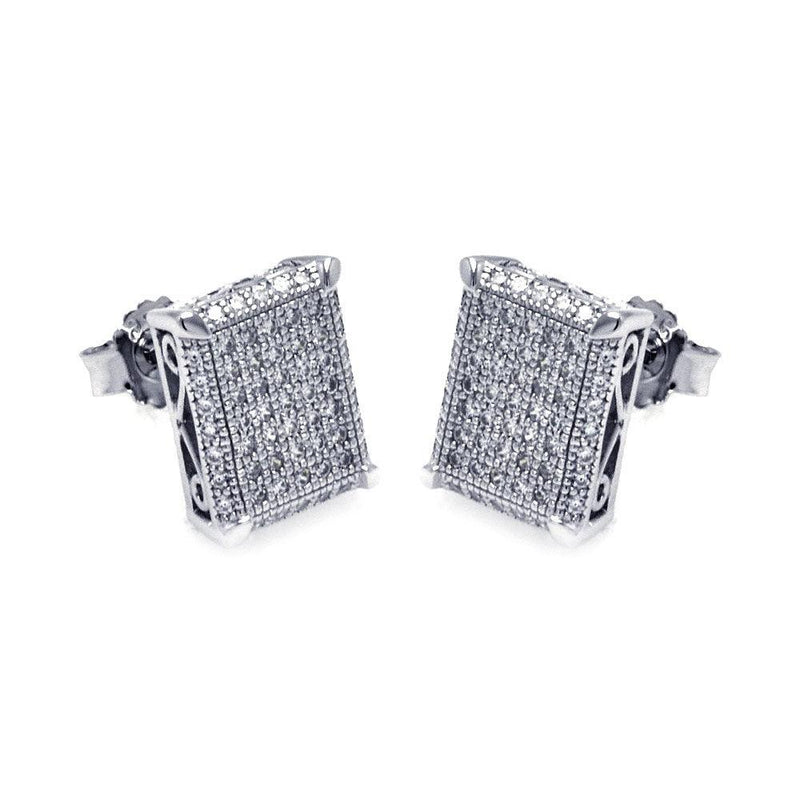 Silver 925 Rhodium Plated Micro Pave Clear Square CZ Stud Earrings - ACE00048 | Silver Palace Inc.
