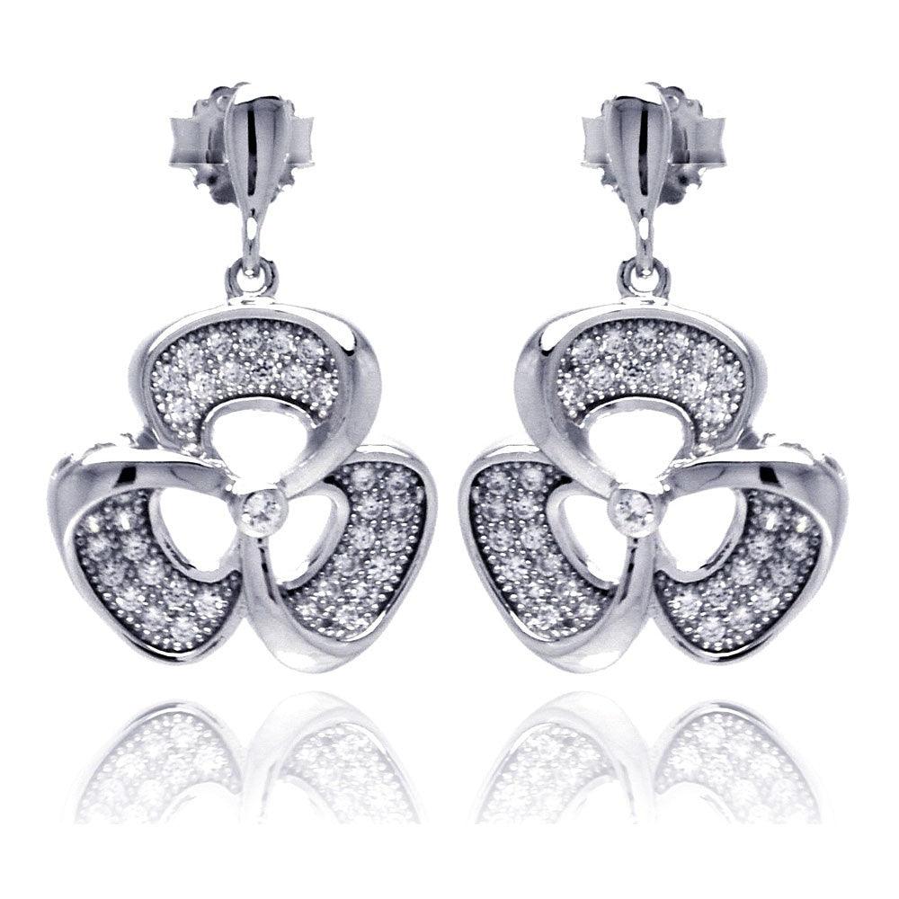 Silver 925 Rhodium Plated Micro Pave Clear Flower CZ Dangling Stud Earrings - ACE00049 | Silver Palace Inc.