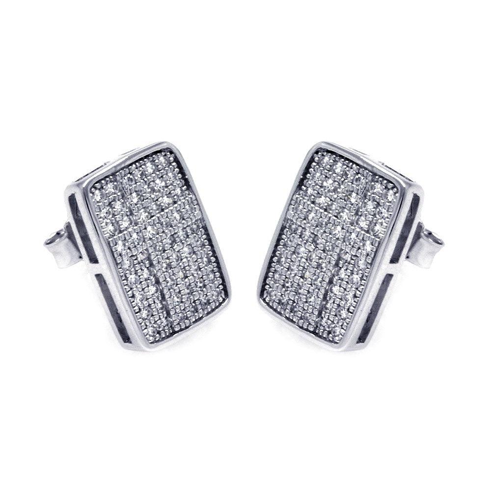 Silver 925 Rhodium Plated Micro Pave Clear Rectangle CZ Stud Earrings - ACE00051 | Silver Palace Inc.